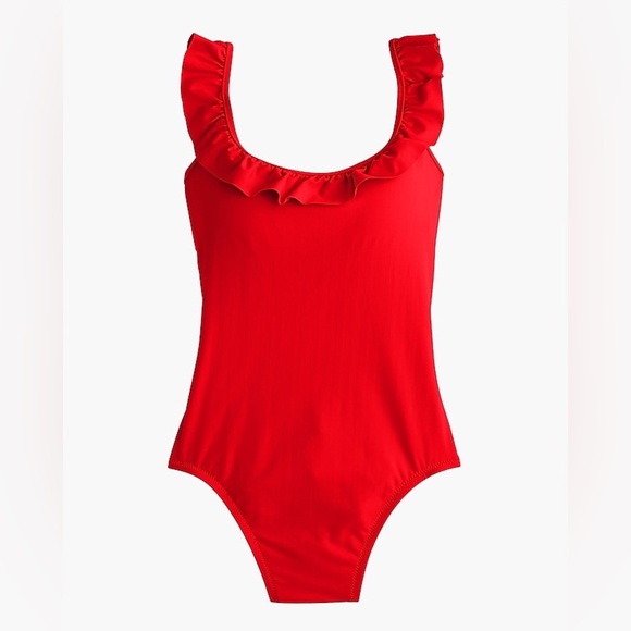 J crew Women’s Ruffle scoopback one-piece swimsuit; bright cerise red size 8 - Picture 1 of 8